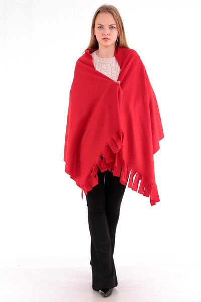 Deafox Red Tasseled Fleece Women's Shawl
