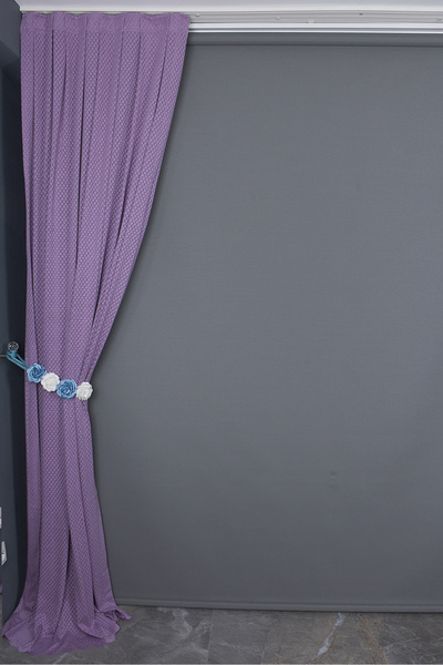 AKÇA TEKSTİL LARGE HONEYCOMB MODEL LILA COLOR SINGLE WING Ready planted Pleated Background Curtain 75*260 cm