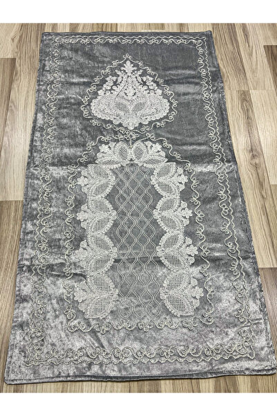 AYHANHOME French Velvet Dowry Bridal Set - Guipure Embroidered Prayer Mat