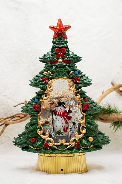 Waldern Decorative Pine Tree Snow Globe Snowman Christmas Ornament 37cm