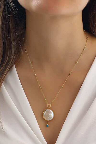 MySilvers Firuze Taşlı Gümüş İnci Kolye