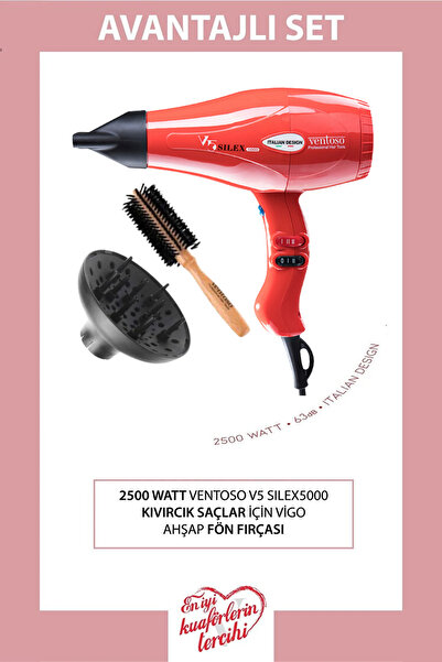 Ventoso V5 Silex5000 Saç Şekillendirme Seti Kırmızı