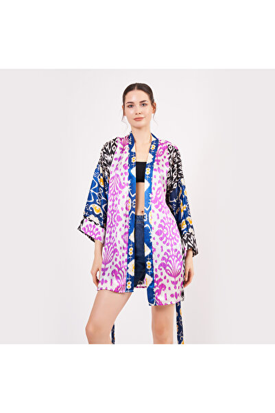 Nomads Felt Pure Silk Short Kimono Caftan| Ikat Pattern 1| Nomads Felt