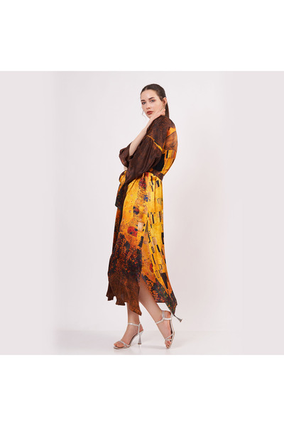 Nomads Felt 100% Silk Kimono Caftan| Gustav Klimt The Kiss| Nomads Felt