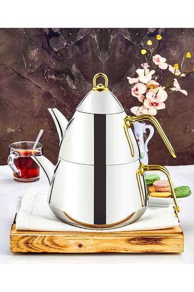 Evimsaray Medium Şahika Teapot Set - Gold