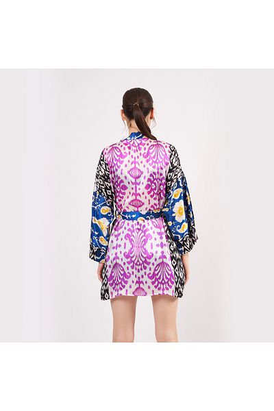 Nomads Felt Pure Silk Short Kimono Caftan| Ikat Pattern 1| Nomads Felt