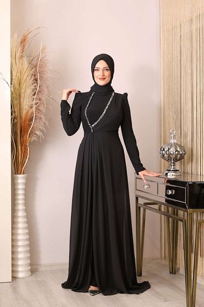 Surikka Pearl Jumpsuit with Pleated and Stone Detail on the Front Black