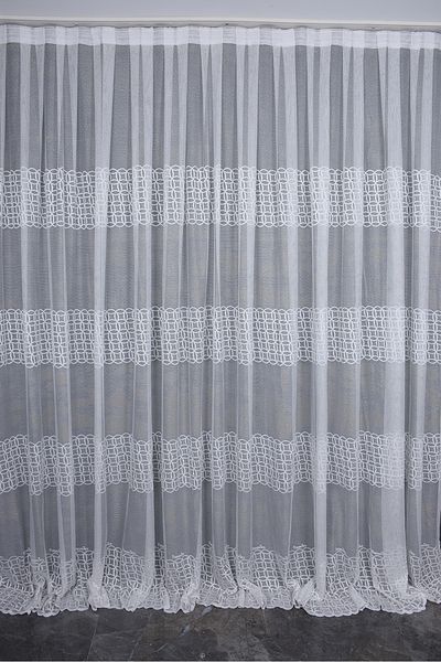 AKÇA TEKSTİL KDK 1380 PATTERN BROKEN WHITE COLOR SINGLE WING Ready Planted Pleated Background Curtain 300*260 Cm