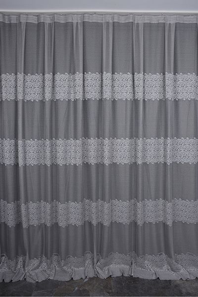 AKÇA TEKSTİL KDK 1260 PATTERN GRAY COLOR SINGLE WING Ready planted Pleated Background Curtain 300*260 cm