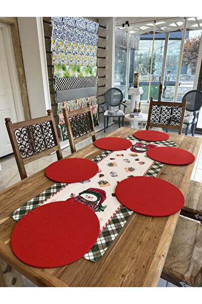Karam Home Yılbaşı Kardan Adam Dijital Baskı Runner Supla Set
