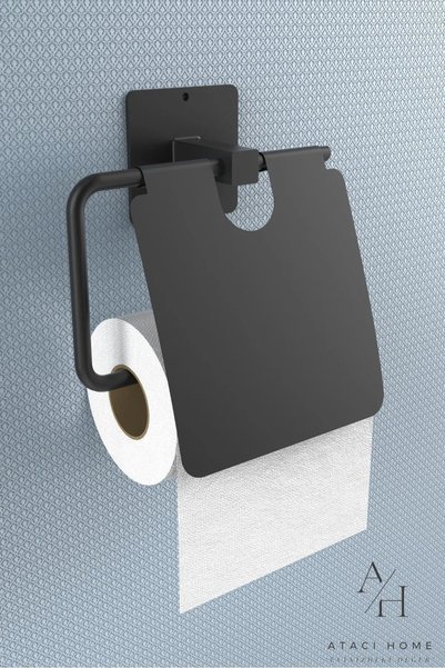 ATACI Black Toilet Paper Holder with Adhesive Cover/Toilet Wc Paper Holder Covertoilet Paper Holder