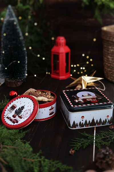 EVLE Set cutie metalică decorativă din 2 piese cu tematică de Anul Nou, sticlă Shpere Erb528r