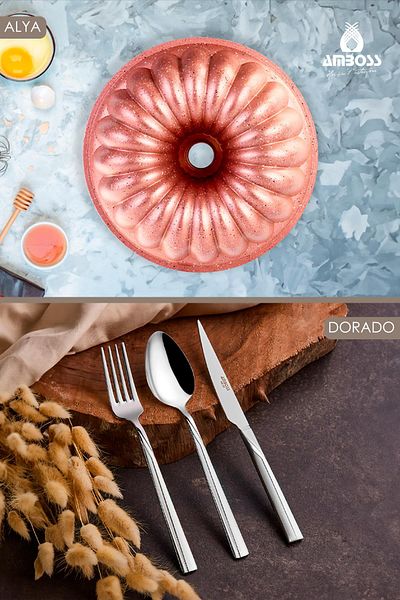 Amboss 19 Pieces, Alya Cast Cake Mold + 18 Pieces Stainless Steel 6-Person Fork Spoon Knife Set