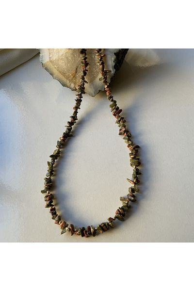 azra takı tasarım Handmade Authentic Ethnic Bohemian Natural Stone, Unakite, broken stone, colorful, short Women's Necklace.
