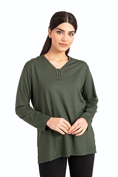 Nacar Kadın Orta Yaş Ve Üzeri V Yaka Likralı Viskoz Anne Penye Bluz