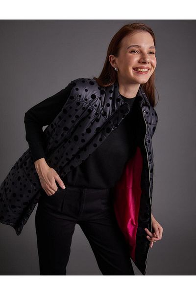 Kayra Polka Dot Puffer Vest Black