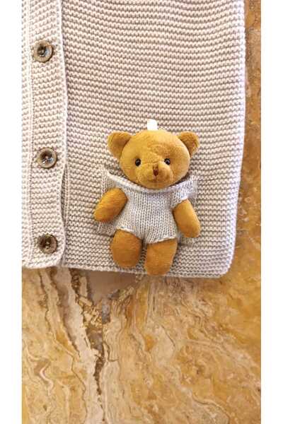 Elvinsa Beige Colored Baby Boy and Child Vest with Teddy Bear and Buttons