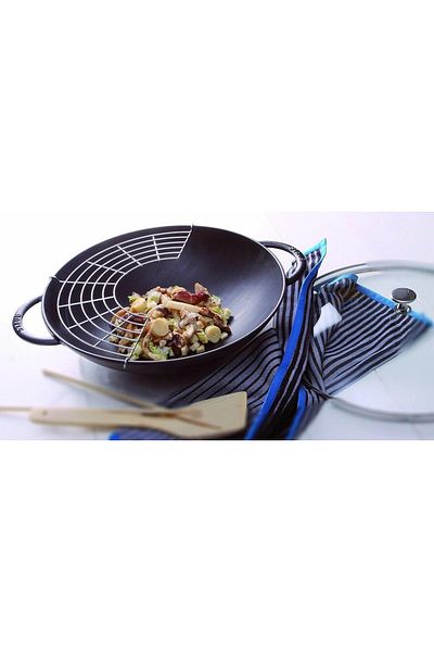 STAUB Cast Iron Wok Pot with Grill Appliance 37 cm