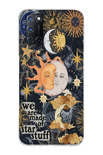 Magic Ring Oppo A52/A72/A92 Uyumlu Güneş ve Ay Desenli Şeffaf Telefon Kılıfı