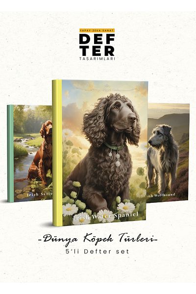 YAPAY ZEKA SANAT مجموعة دفاتر ملاحظات من أنواع الكلاب العالمية مكونة من 5 قطع