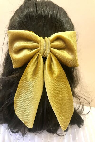 alsaccessories Agrafă de păr cu fundă din catifea galbenă
