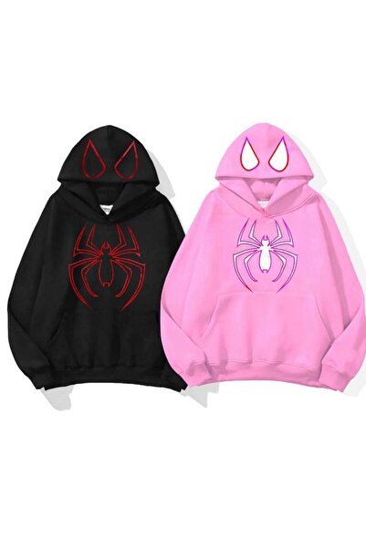 NİCE Spider Printed Lover Couple Combination Hooded φούτερ & Hodie