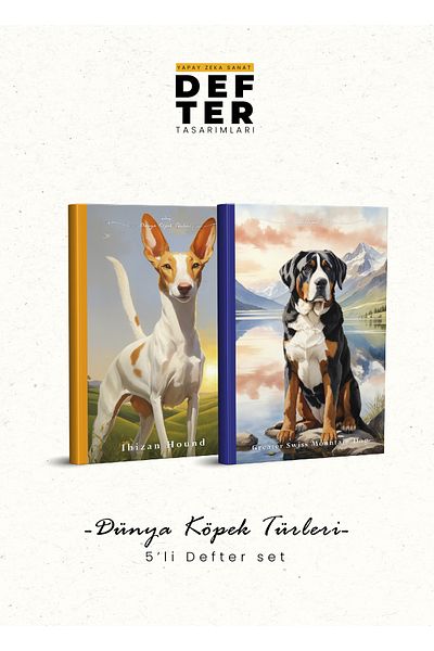 YAPAY ZEKA SANAT مجموعة دفاتر ملاحظات من أنواع الكلاب العالمية مكونة من 5 قطع