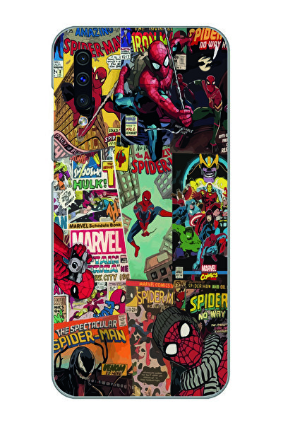 Magic Ring Samsung Galaxy A30S/A50/A50S Uyumlu Spiderman Kolaj Desenli Şeffaf Telefon Kılıfı