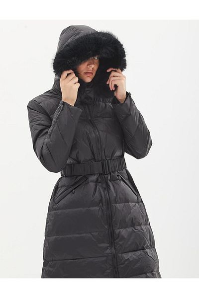 Kayra Removable Hooded Goose Down Coat Black