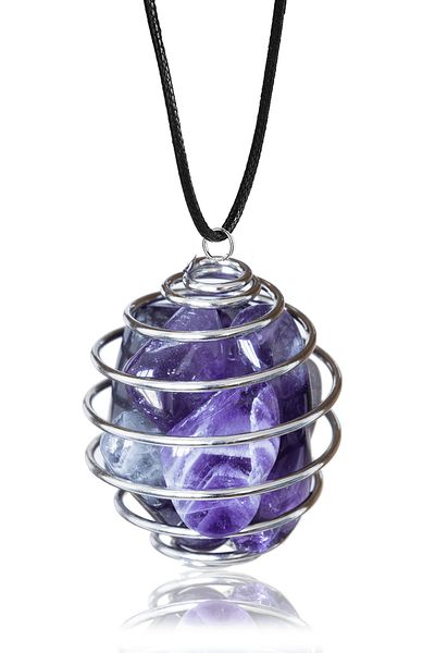 Tesbih Atölyesi Certified Wire Wrapped Cage Model Amethyst Stone Necklace