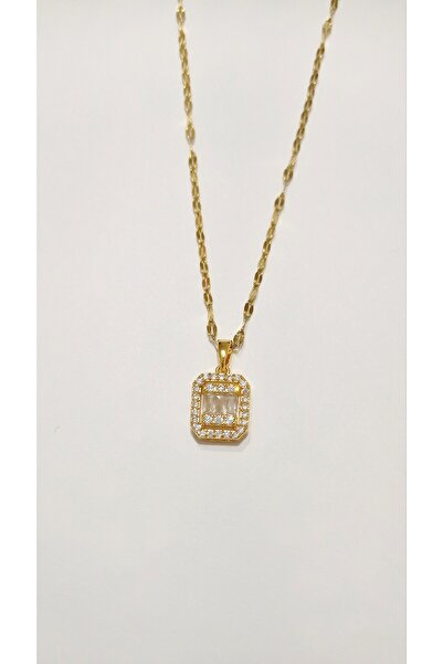 Lilya Jewelry Kadın Paslanmaz Çelik Baget Gold Zirkon Taşlı Kolye