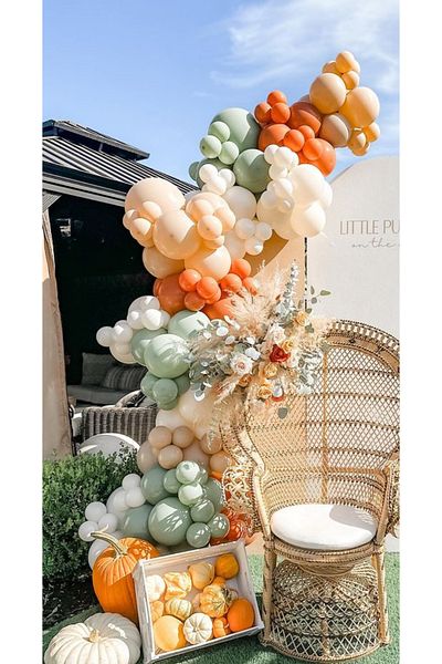 Çemrek Süs Parti Winter green salmon burnt orange balloon chain set 100 pieces of balloons and chain