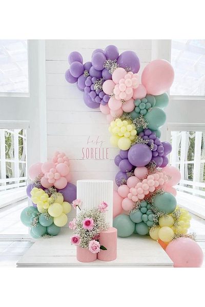 Çemrek Süs Parti Lilac pink island tea balloon chain set 100 pieces of balloons and chain