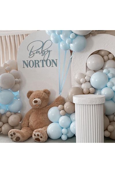 Çemrek Süs Parti Smoke stone and macaron blue balloon chain set 100 pieces of balloons and chain