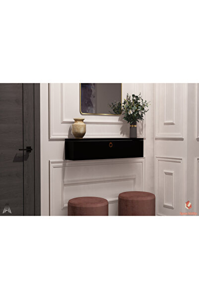 Egecan Mobilya 70cm Siyah Kapaklı Dresuar Salon Antre Hol Oturma Odası Askıda...