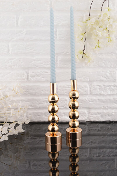TR Turan Collection ESİN 2'li Şamdan Gold Kaplama Dekoratif Metal Mumluk BB