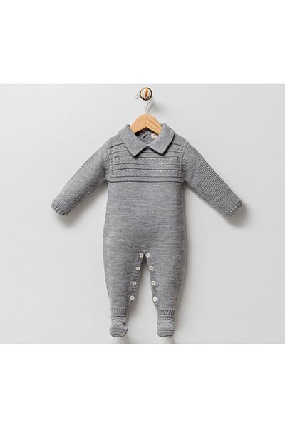DIDuStore Luxury 100% Acrylic Collared Knitted Patterned Baby Romper - Comfortable and Stylish - 0-6 Months