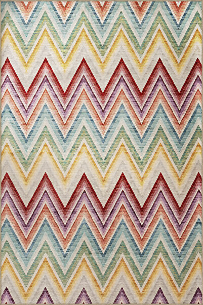 Rugs Modern Halı Çok Renkli Geometrik Üçgen Şekil Zik Zak Desenli Kreatif Mod...