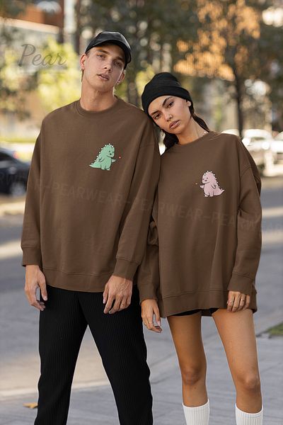 Pear Wear Φούτερ 2 τεμαχίων με κουκούλα για ζευγάρια με στάμπα δεινοσαύρων