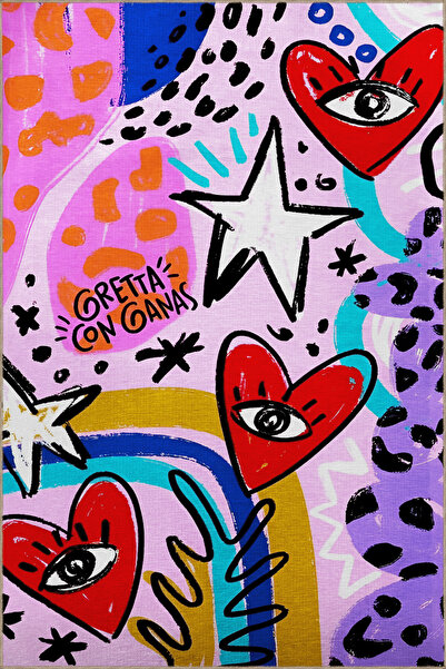 Rugs Modern Halı Açık Ton Çok Renkli Kalp Yıldız ve Karma Şekil Desenli Kreat...