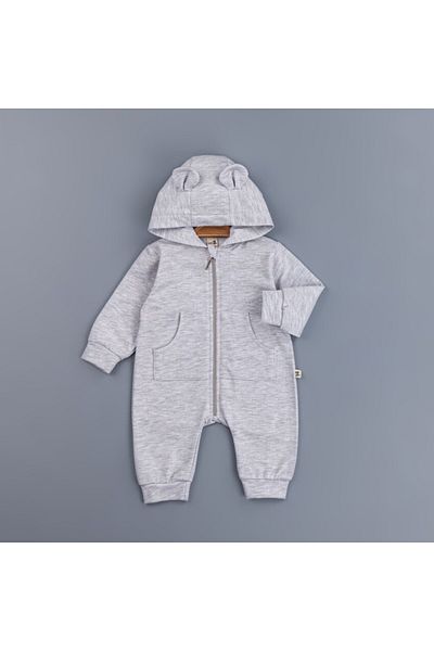 DIDuStore BabyZ Gray Hooded Baby Romper with Ears - 3-12 Months