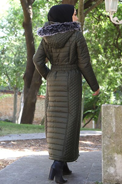 Aşkı Endam Large Size Ilgaz Hooded Quilted Coat - Khaki