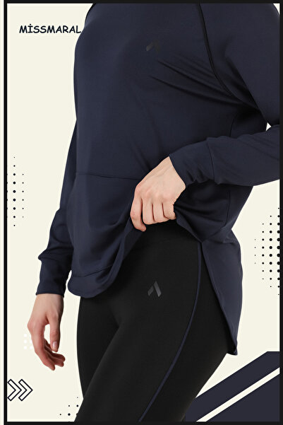 missmaral Kadın Eşofman Takım Spor Tunik & Slim Fit Tayt Dalgıç Kumaş Sports And Casual Lacivert 3060