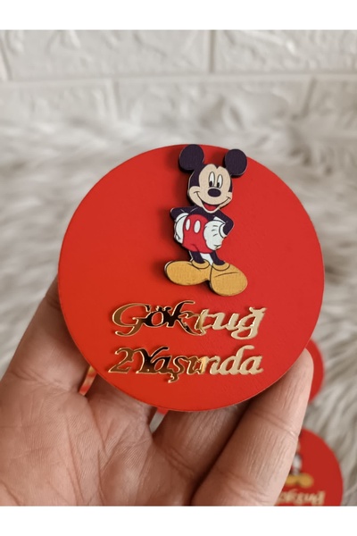 guluslazerkesim 20 ADET MİCKEY MAUSE FİGÜRLÜ KIRMIZI TABAN AHŞAP MAGNET DOĞUM...