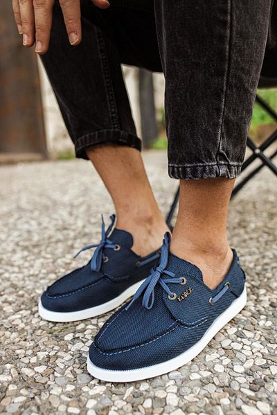 BZ Moda B008 BT Lace-up Orthopedic Sole Linen Men's Classic Shoes Blue