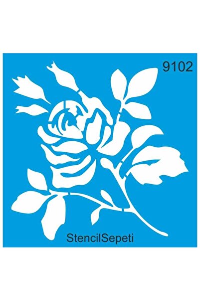 DERYA DESİNG ART قالب استنسل بنمط فرع الورد ST9102 - 20 × 20 سم