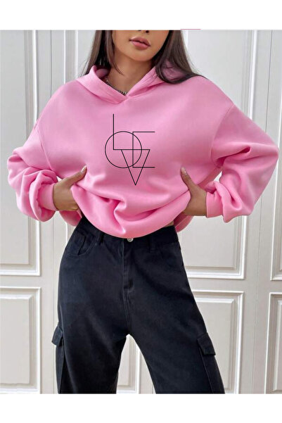 offsidesign Γυναικείο ροζ Oversize LOVE Minimal Design Φούτερ με κουκούλα με ...