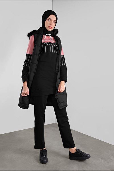 TRENDTESETTÜR Pink Striped Women's Tracksuit and Trousers Set - S.Coat 1808