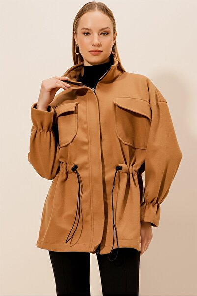 HAKKE Fermuarlı Beli Lasikli Kaşe KABAN