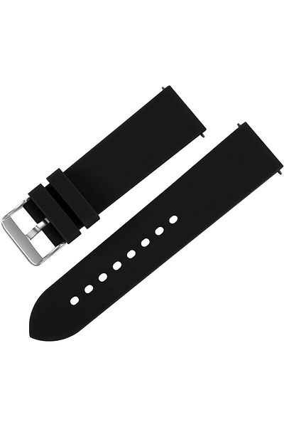 onlinekordon Black Soft Rubber Silicone Watch Band Strap with Smart Pin Antiallergic 22mm